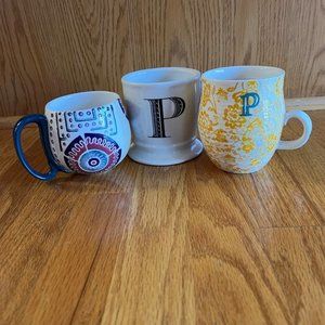 Anthropologie Mugs Set of 3 Homegrown Monogram P‎ Cup Multi-Colored
